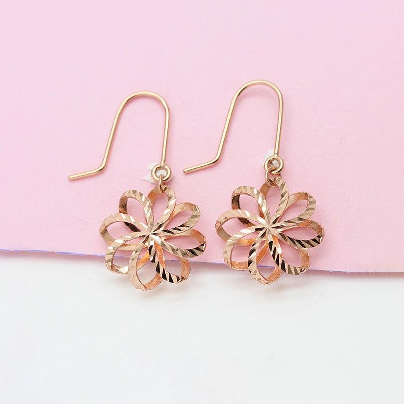 Exquisite Russian Purple Gold Car Flower Rose Earrings Fashion Super Flash Plated Rose Gold Hollow Flower Earrings Women (rose gold plated pair)