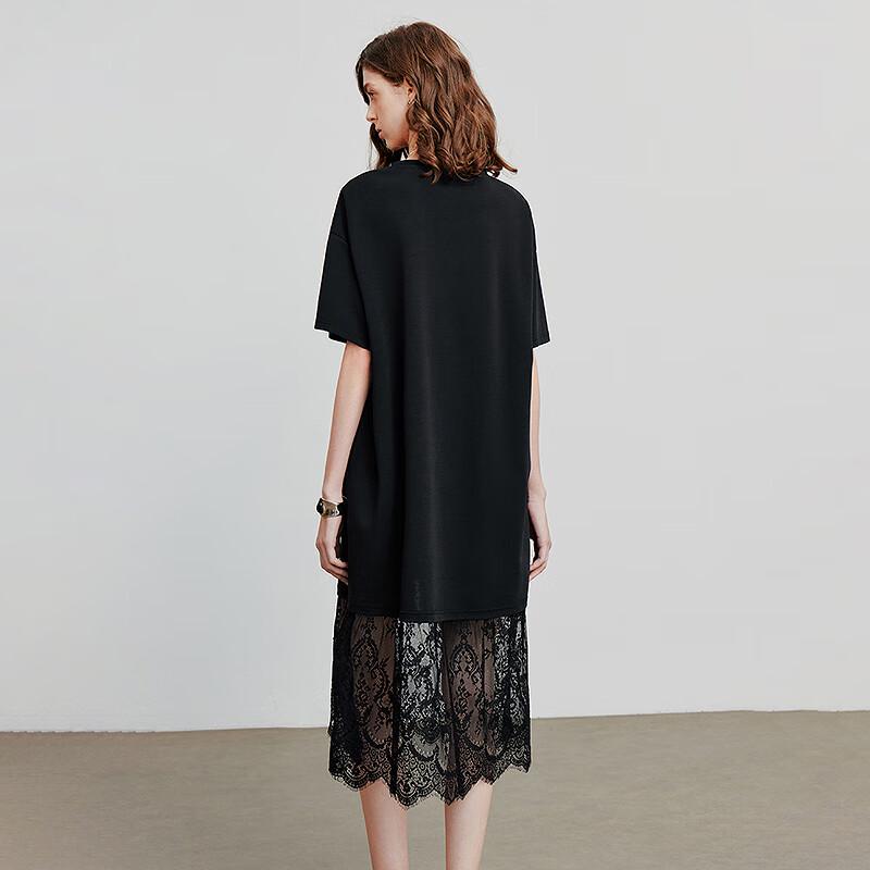 Chuyu Loose-Fit Dog Print T-Shirt Dress with Lace