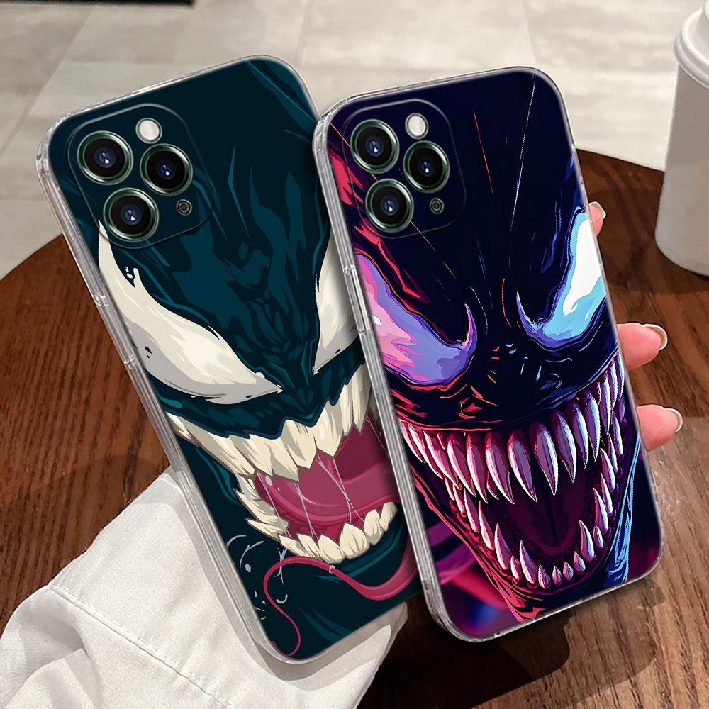 Venom Head Marvel Transparent Phone Case For iPhone 17 Pro Max 17E 11 12 13 14 15 16 Pro Max 15 Plus 17 Air 16E 7 XS Soft Cover