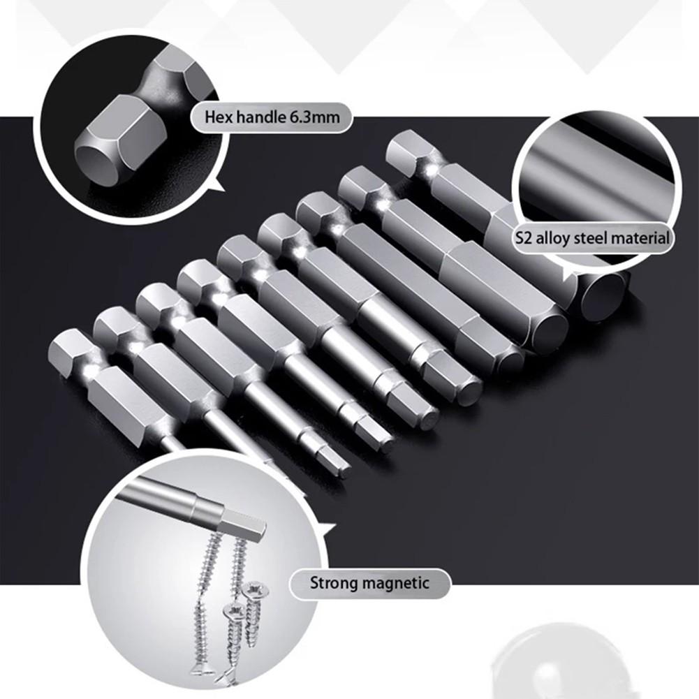 10PCS Magnetic Hexagon Screwdriver Bit   Steel 1/4 Inch Metric 50mm H1.5-12