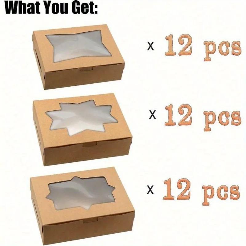 36pcs Dining Boxes with 3 Different Styles of Windows Including Bread Cookies Desserts Pancakes Donuts Takeout Bread Boxes