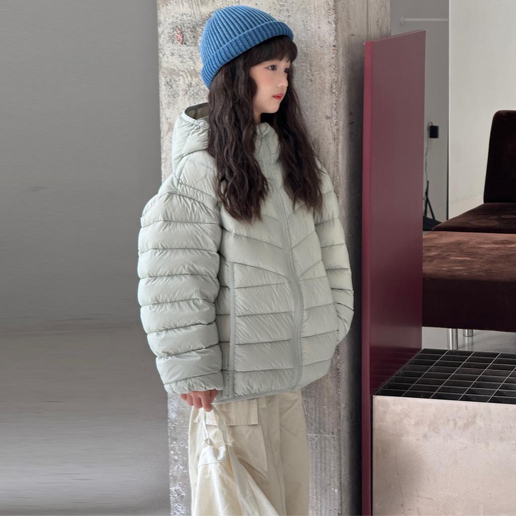 Leichte warme Daunenjacke im koreanischen Stil für Kinder - Kapuzen-Kurzmantel für Jungen und Mädchen mit Entendaunenfüllung