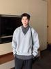 Men's Korean Style Two-Piece Patchwork Hoodie - Autumn/Winter Loose Fit, Solid Color, Versatile Design.