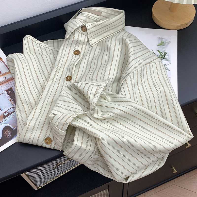 Spring Autumn Niche Design Sense Striped Small Loose Shirt Blouses & Shirts