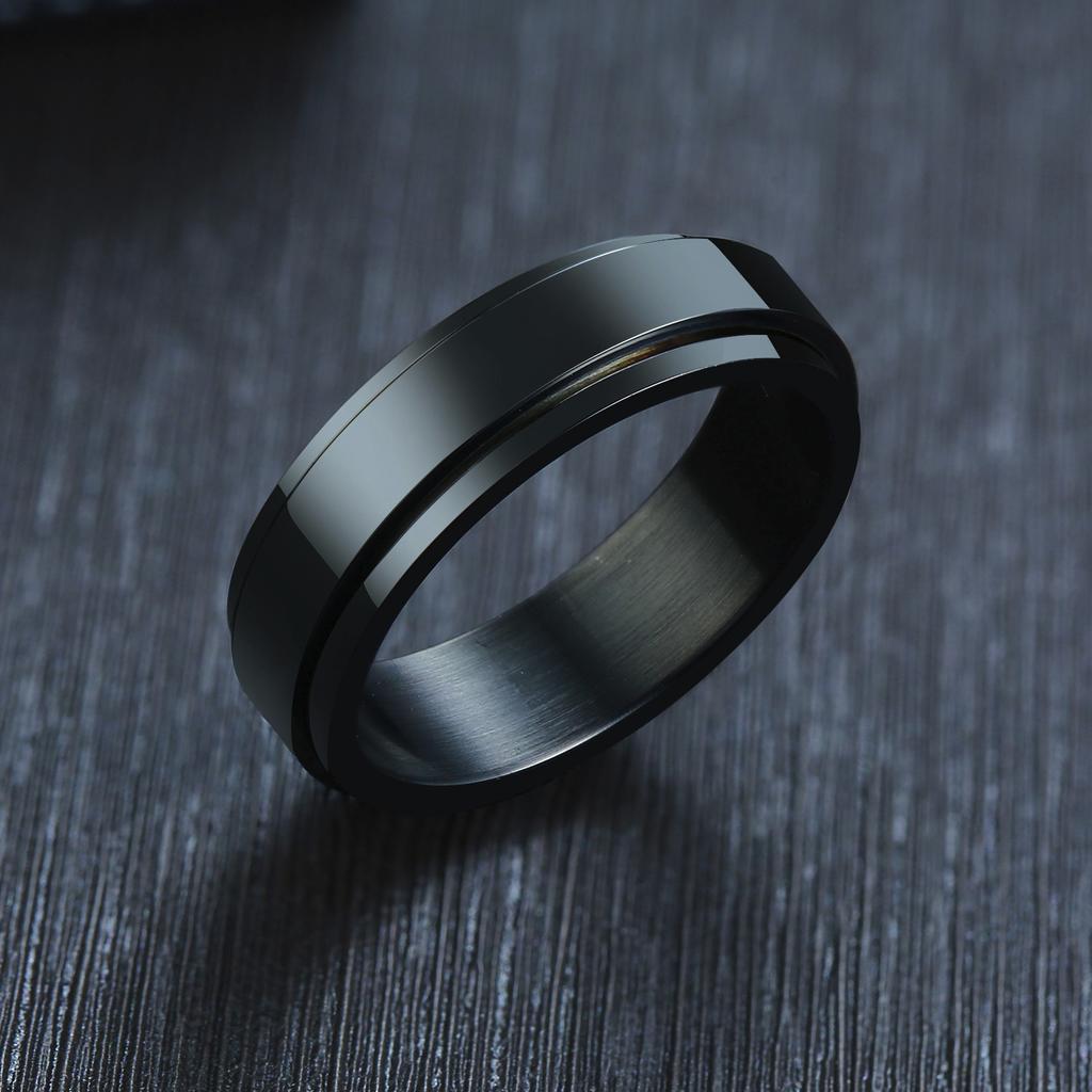 Vnox 8mm Drehbarer Basisring für Herren Schwarz Edelstahl Lässig Männlich Anel Stilvoll Punk Spinner Allianz Schmuck