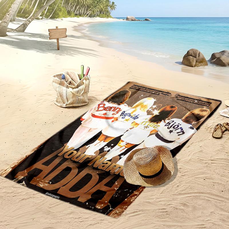 ABBA Custom Beach Towel, Print Your Name Text Lightweight Absorbent Towel for Swimming Travel