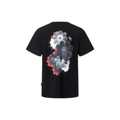 Li Ning Galsang Flower Bloom Floral Print Rundhals-Pullover Kurzarm-T-Shirt Unisex-T-Shirt Schwarz AHST107-1