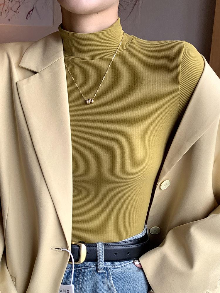 Women Fashion  Half Turtleneck Sweater  Stretch Tops Knitted Pullovers Long Sleeve Bottoming Knitted Sweater