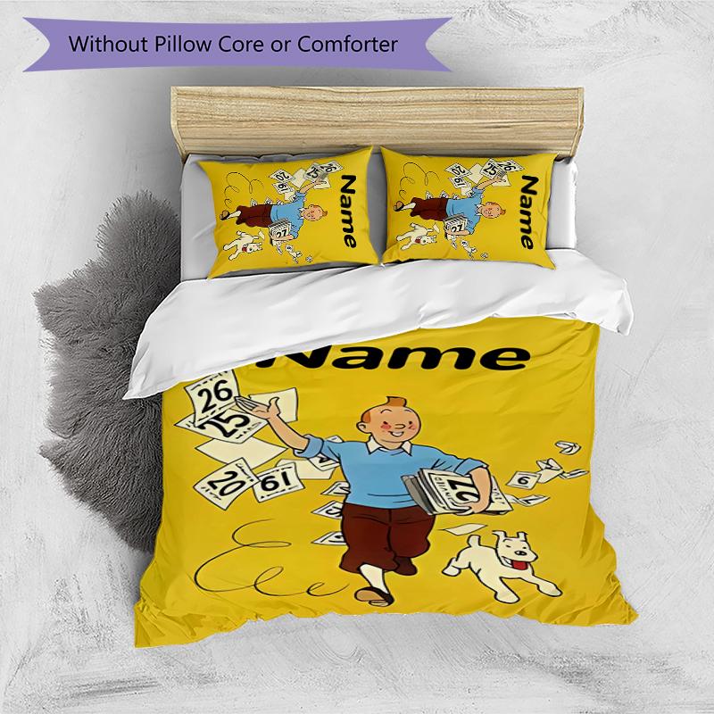 Juego de Ropa de Cama de 3 Piezas con Nombre Personalizado Las Aventuras de Tintín Cierre de Funda Nórdica Incluye 1 Funda Nórdica y 2 Fundas de Almohada para Todas las Estaciones Decoración de Dormitorio