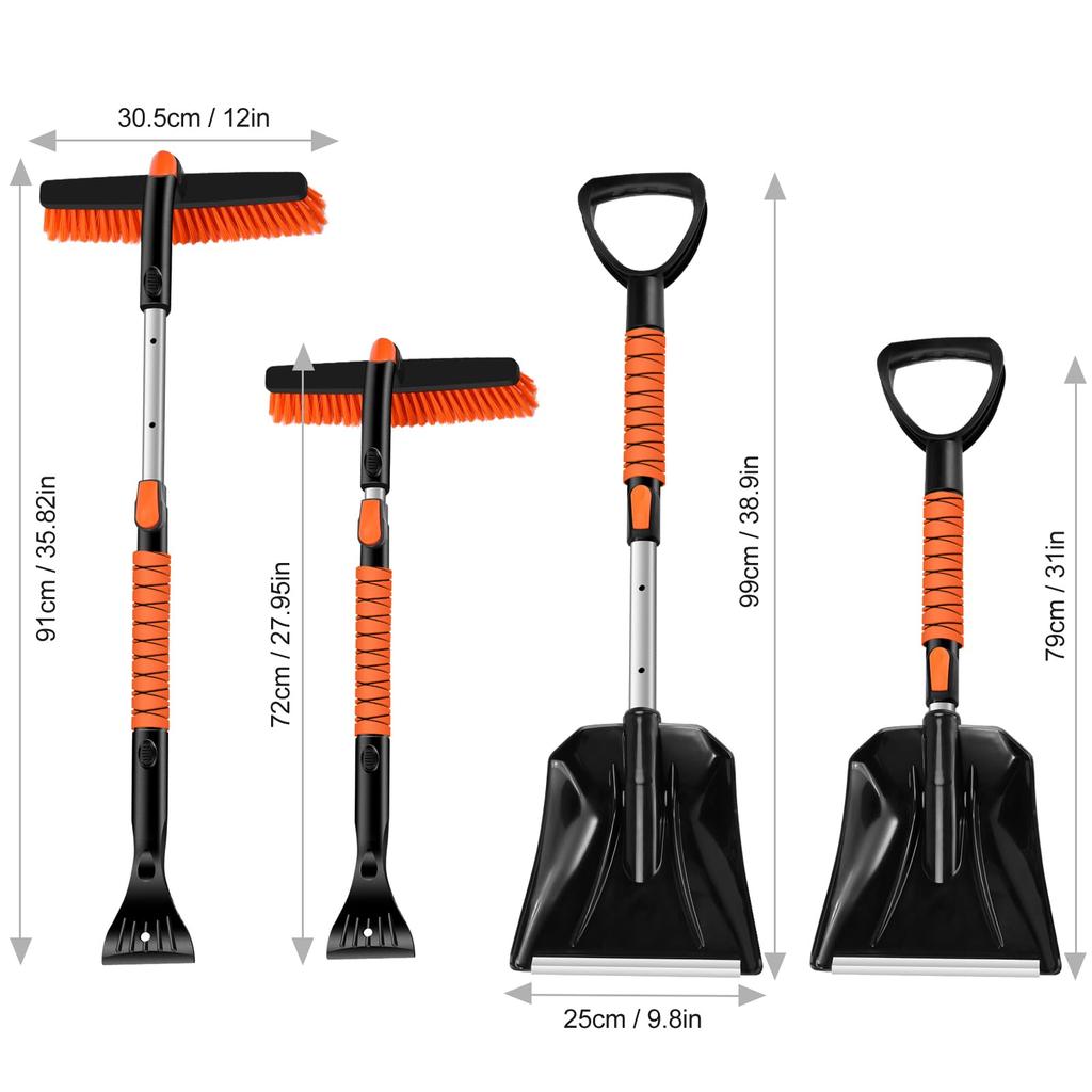 Odoland Telescopic Snow Shovel Snow Rotating Snow and Defrost Made of Lightweight Aluminum Alloy and Assembly Includes a Car Snow Snow and Car Shovel