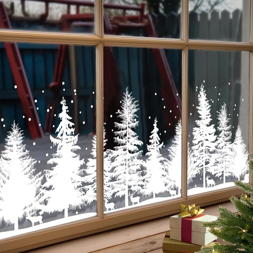 Christmas Window Cling Deer Design Sticker Snowflake Decal Holiday Window Art