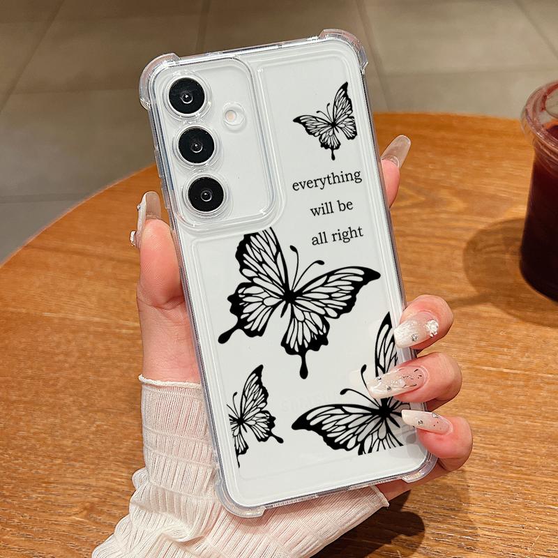 Průhledný silikonový kryt na telefon s motýlím vzorem pro Samsung S25 Edge S24 FE S23 Ultra S22 A56 A36 A16 A55 A35 Měkký nárazuvzdorný průhledný kryt