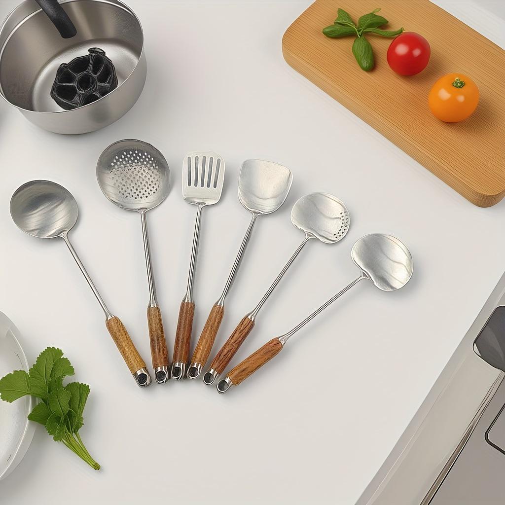 Stainless Steel Spatula & Slotted Spoon Set with Polished Finish and Rosewood Handle