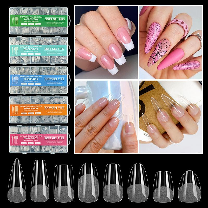240/600Pcs Short Coffin Nail Tips Half Matte False Tips Full Cover Soft Gel Coffin Shaped Acrylic Nail Tips Clear