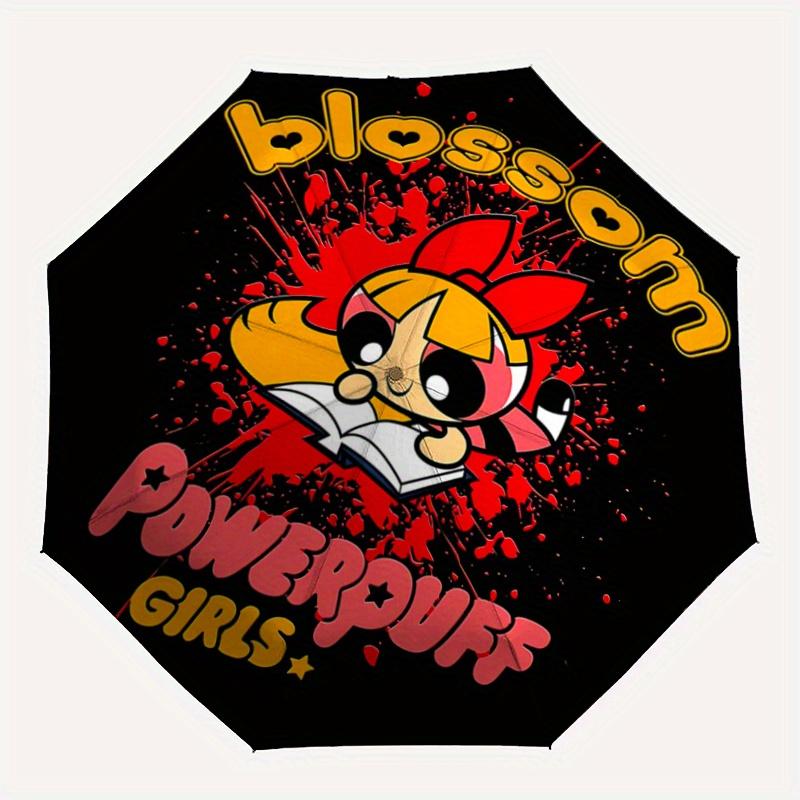 1pc Powerpuff Girls Blossom Automatic Folding Umbrella - Portable 3-Fold Design, 8-Rib Iron Frame Outdoor Umbrella, Ideal Gift for Fans, Traveler
