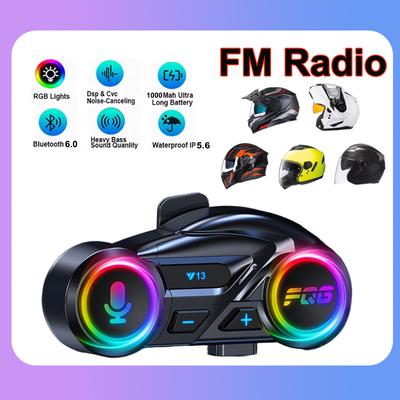 Bluetooth 6.0 Kabelloses Motorradhelm-Headset Freisprechanruf Telefon mit RGB-Umgebungslicht MP3-Musikplayer Lautsprecher für Moto
