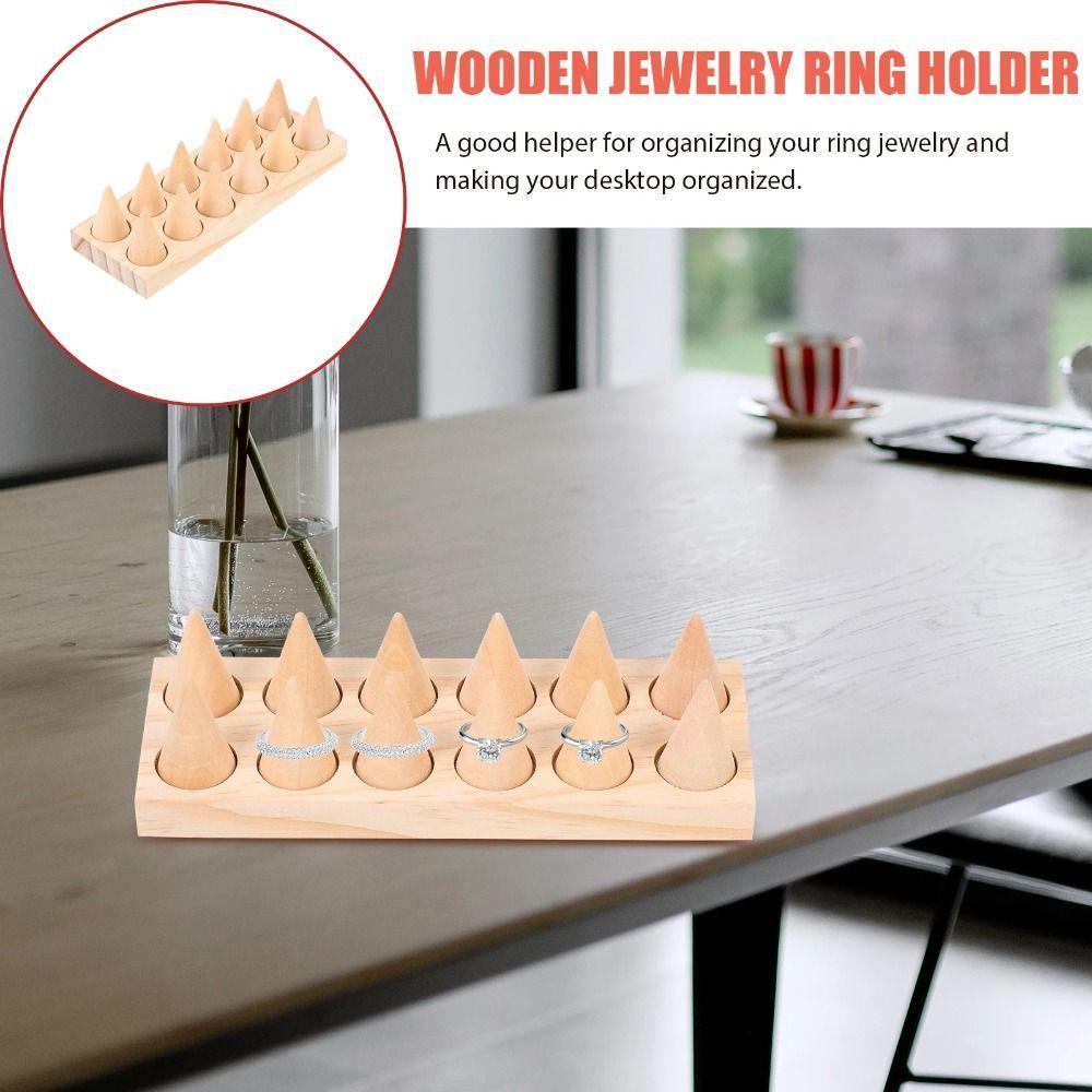 Modern Finger Rings Holder Retro Ring Storage Rack Wood Cone Ring Display Stand Jewelry Props