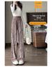 Golden Velvet High-Waist Fleece-Lined Wide-Leg Pants for Women - Slimming & Casual Autumn/Winter Trousers
