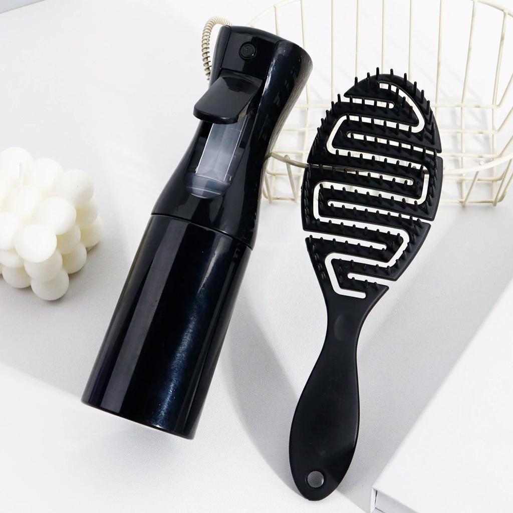 2pcs comb set, 200ml spray bottle and hollow hair comb, scalp massage comb, tangle modeling brush,Special for real hair wigs