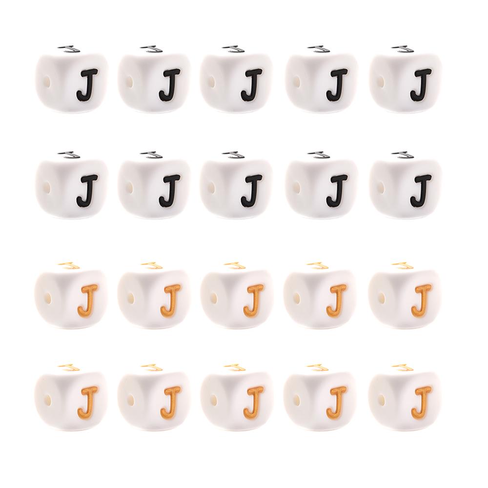 10Pcs 12mm Silicone Beads Letters Golden Black English Alphabet Letter Bead Bpa Free Material for Diy Chew Necklace Teether Toys