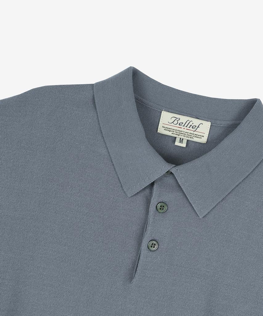 BELLIEF Essential Hard Twist Cotton Short Sleeve Polo Knit (Ice Blue)