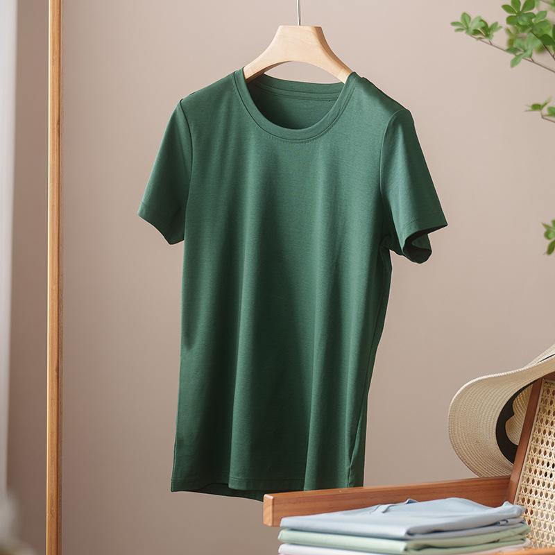 Rundhals Kurzarm Damen Sommer Neueste Trendige Vielseitiges und Bequemes T-Shirt Langgewaschenes Baumwoll Oberteil Ohne Verformung