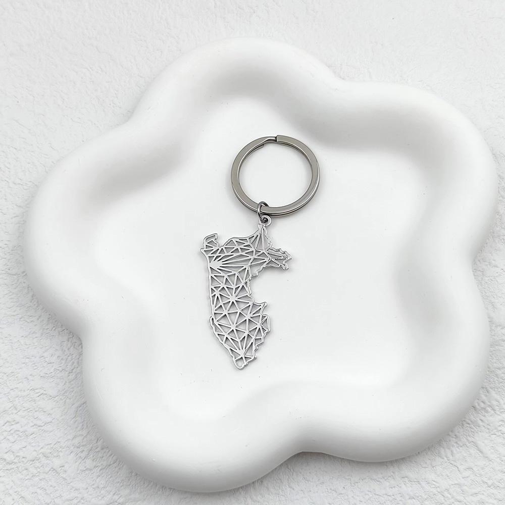 Stainless Steel Peru Map Keychain Maps Pendant Key Chains Ring for Women Men Car Accessories Jewelry Party Gifts Wholesale