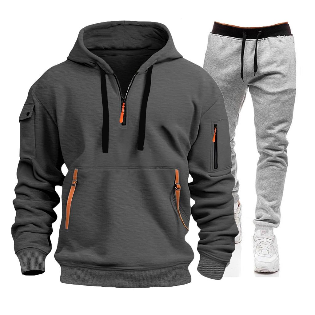 Men's 2024 Spring & Autumn Sports Zip Hoodie Sweatshirt & Sweatpants Set