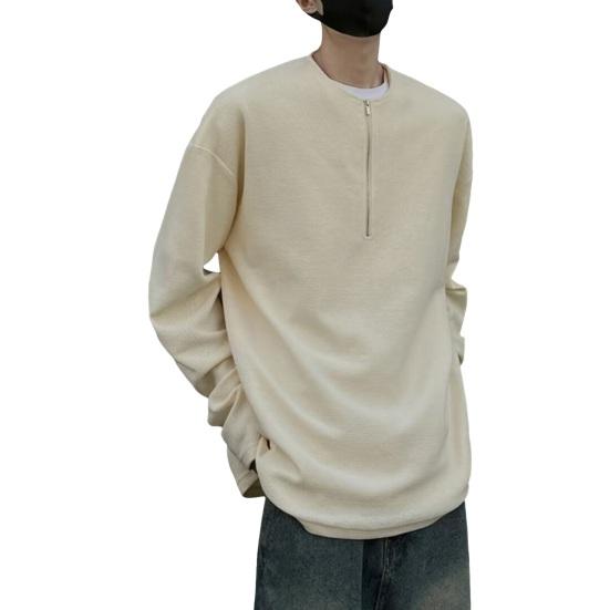 

Чоловічий осінньо-весняний топ з круглим вирізом, вільний чистий колір, вафельна текстура, напівзастібка-блискавка, повсякденний одяг, спортивний, шкільний робочий світшот 2XL