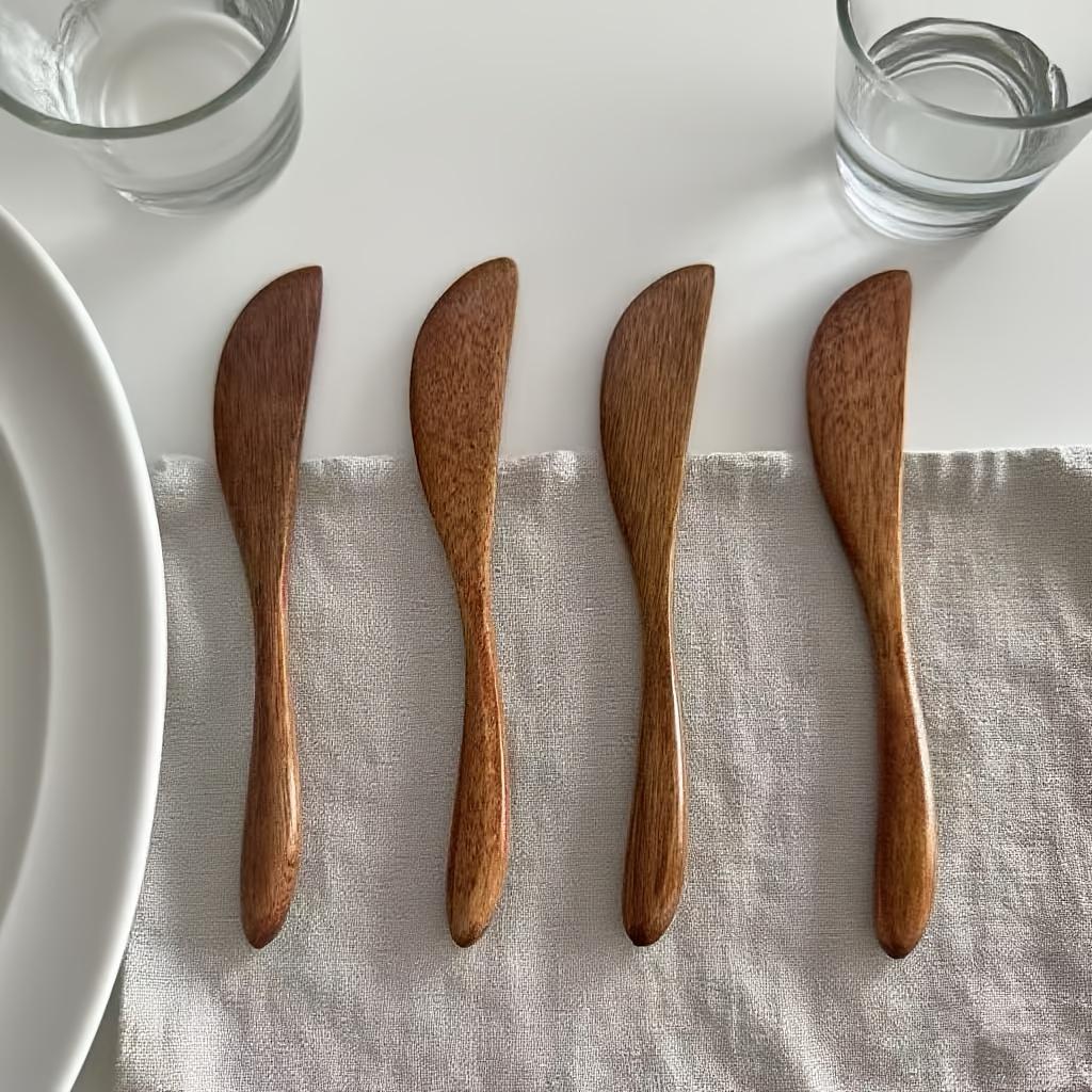 1Pc Solid Wood Cheese and Butter Knife Set, Perfect for Spreading Jam Peanut Butters On Buns with Creamy Filling