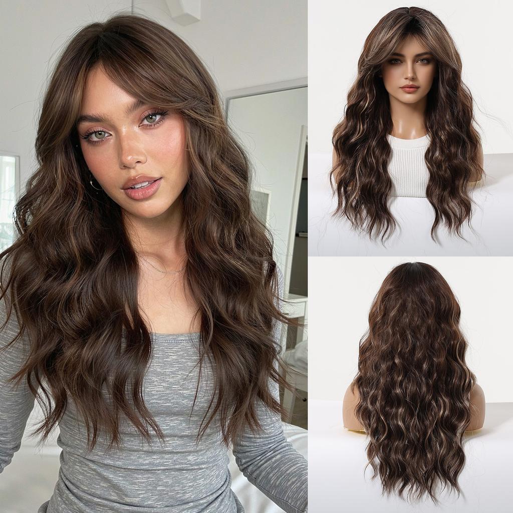 European And American Wind And Wind Gradually Change Platinum Long Curly Hair Wig Eight-Character Bangs Fluffy Natural High Temperature Silk Material