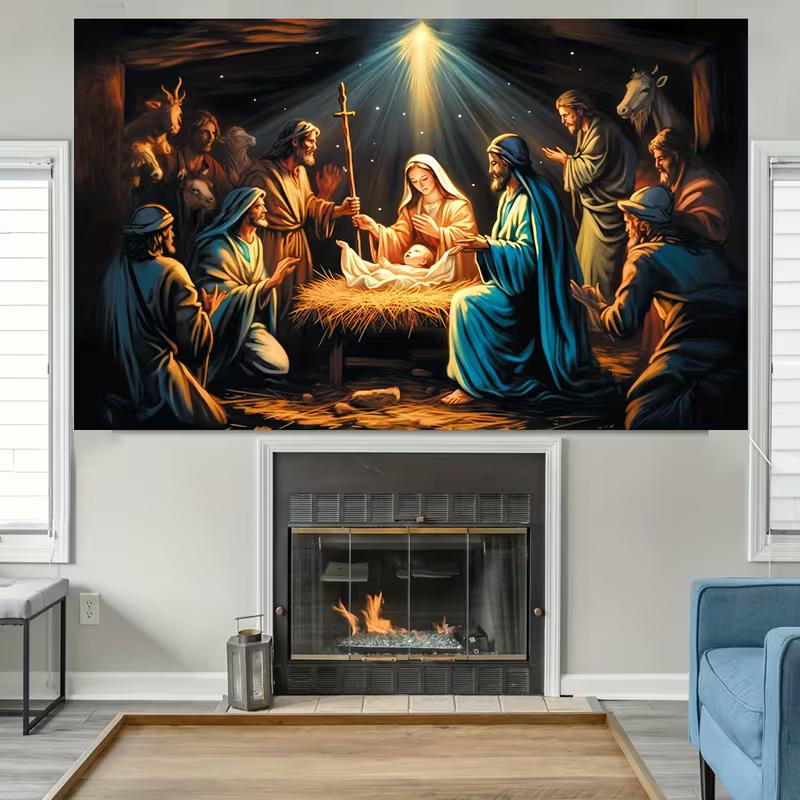 2D Holy Family Stable Backdrop for Christmas & Religious Studio Shoots
