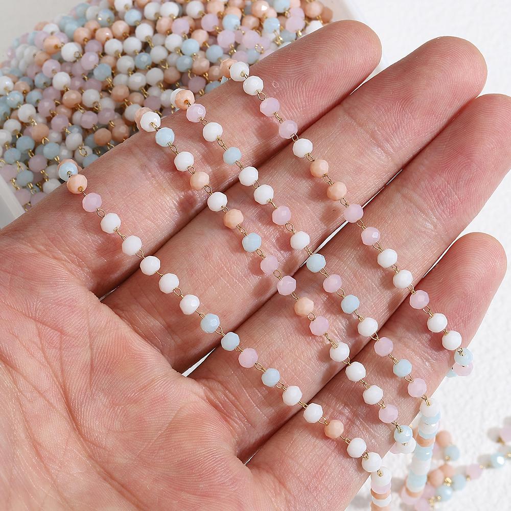 No Fade 1Meter Crystal Stone Stainless Steel Chain Pink Blue Beaded Chains for Necklace Bracelet Chain Jewelry Making DIY