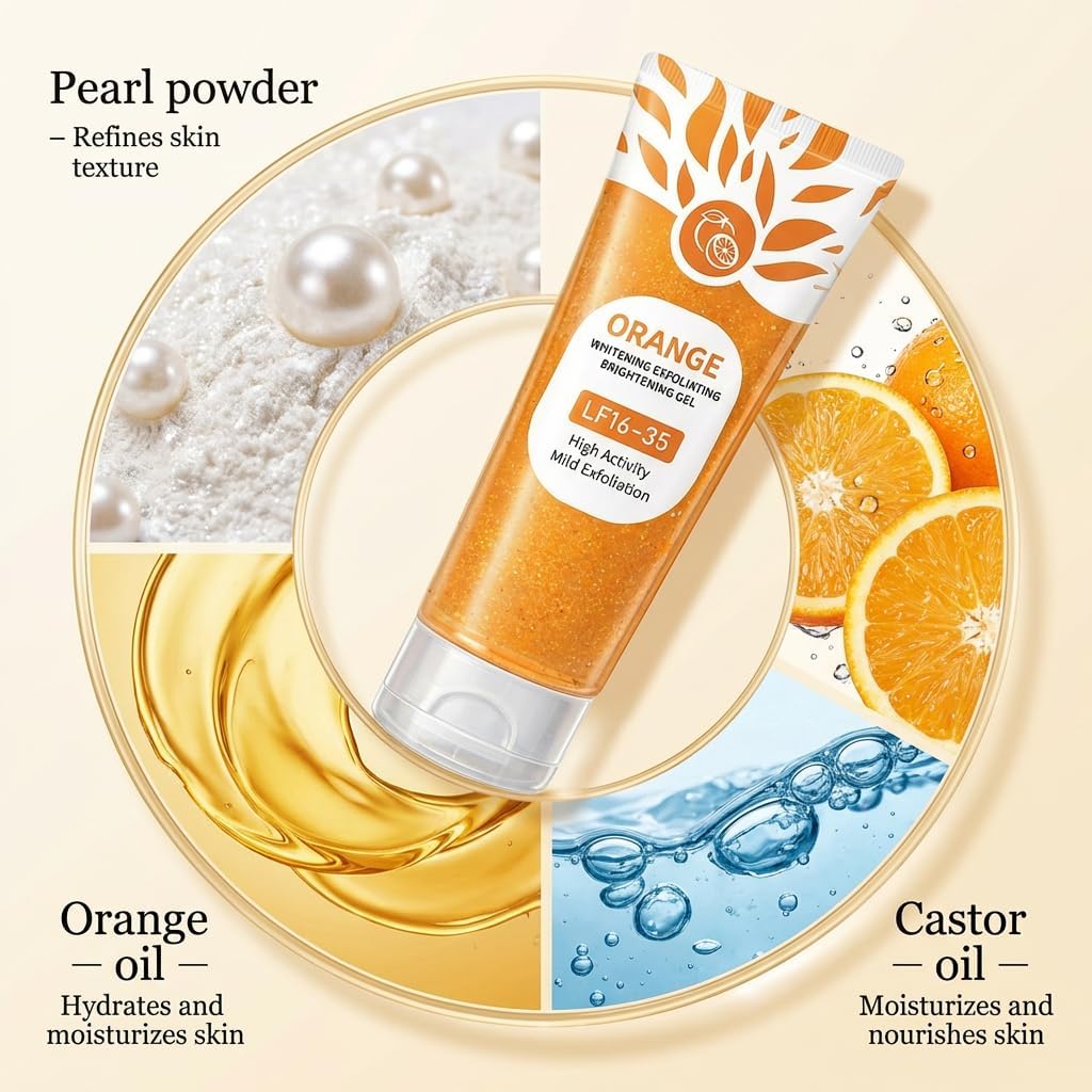 AASMUDRAT Orange Enzymes Exfoliating Gel for Face & Body | Deep Cleansing Moisturizing Facial Exfoliator | Dead Skin Remover | Brightening & Pore