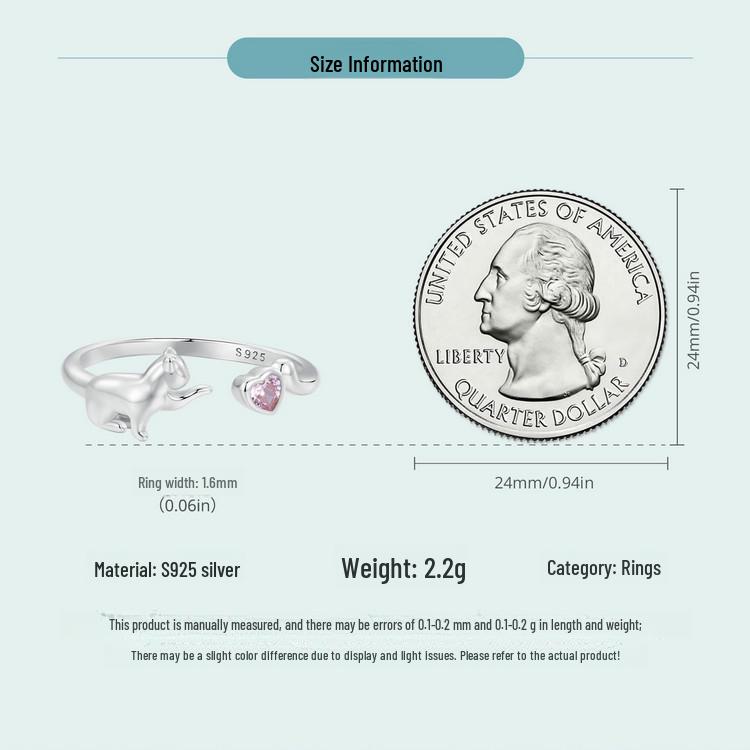 Adjustable Platinum-Plated S925 Sterling Silver Naughty Cat Ring