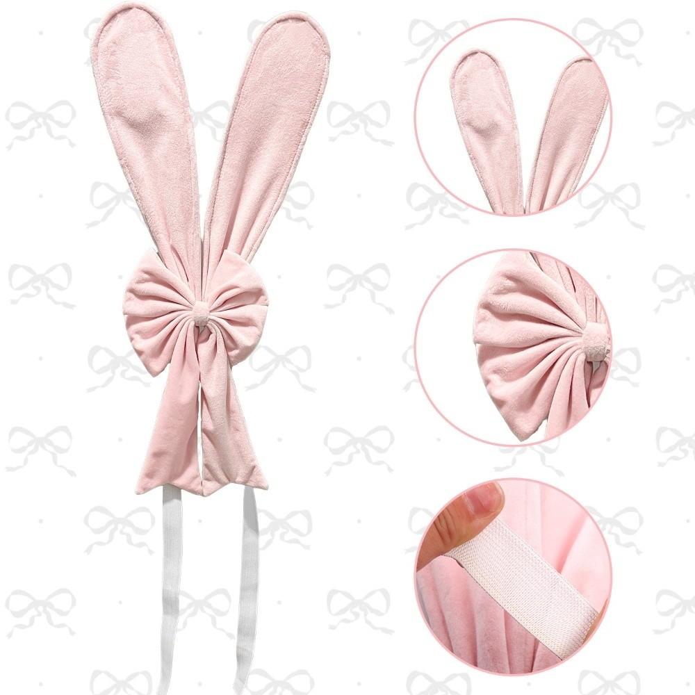 Elastic Straps Bunny Ear Slipcover Festive Removable Rabbit Ears Chair Back Cover Comfortable Pink Dining Chair Protector Bar