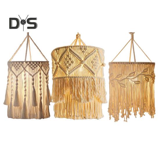 Boho-Lampenschirm, geflochten, handgefertigt, Makramee, Bohemian-Lampenschirm, Baumwollseil, Hängelampenschirm für Schlafzimmer, Wohnzimmer, Dekoration