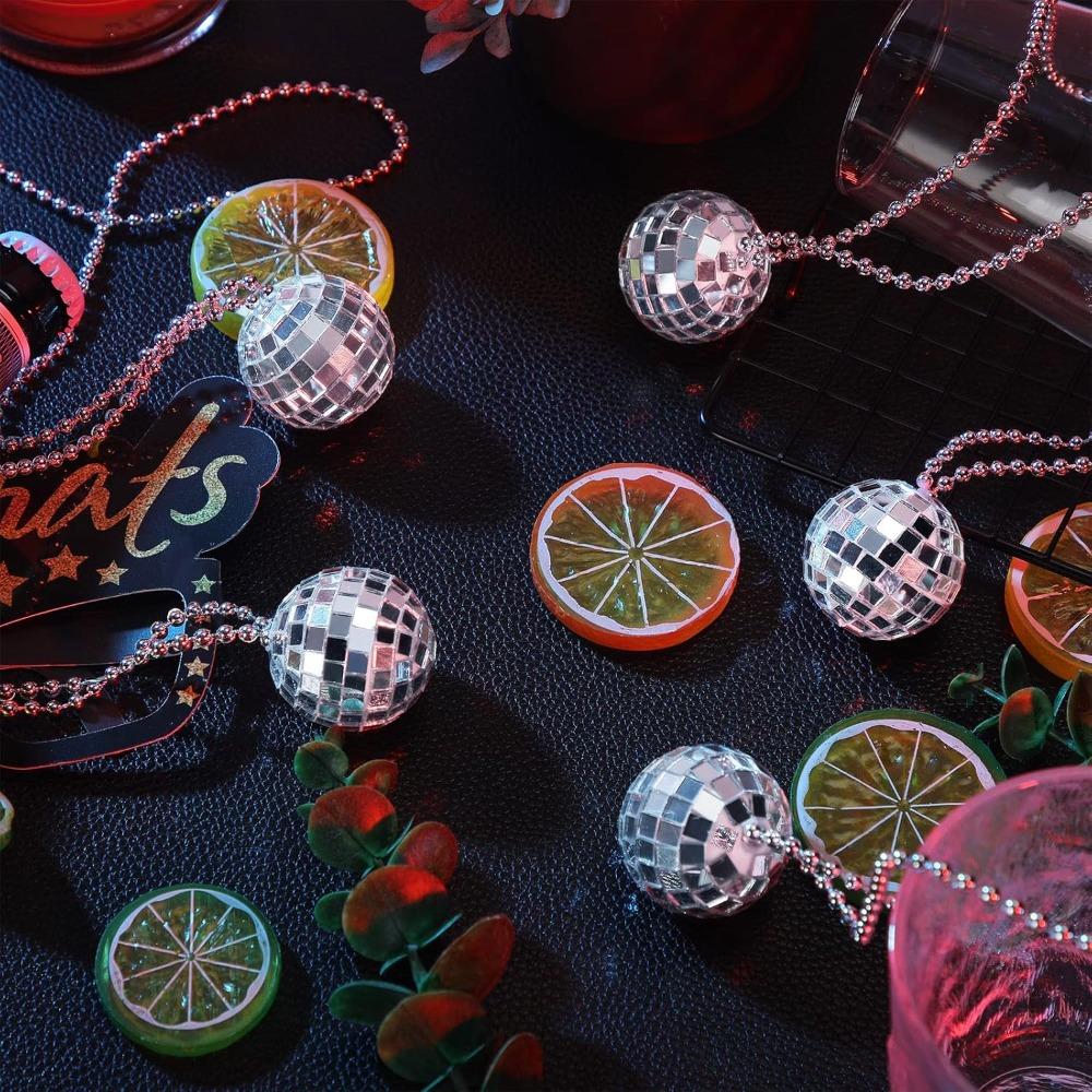 10pcs Mirror Disco Ball Costume Necklaces 70s Disco Party Necklaces for Home Decorations 1.57 Inches Stage Props Game Accessories Party Favor