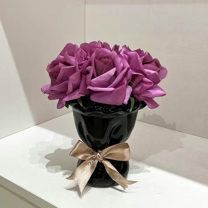 Set aus 100 Keramikvasen im Cremestil für Heimdekoration - Elegante handgebundene Straußform für Wohnzimmer-Blumenarrangements