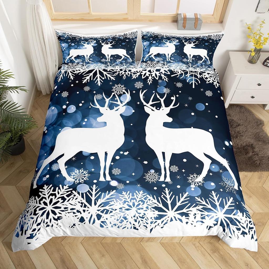 Happy New Year Xmas Duvet Cover 3 Piece Snowman Bedding Set Winter Themed Comforter Cover Merry Christmas Themed Bedspread Cover