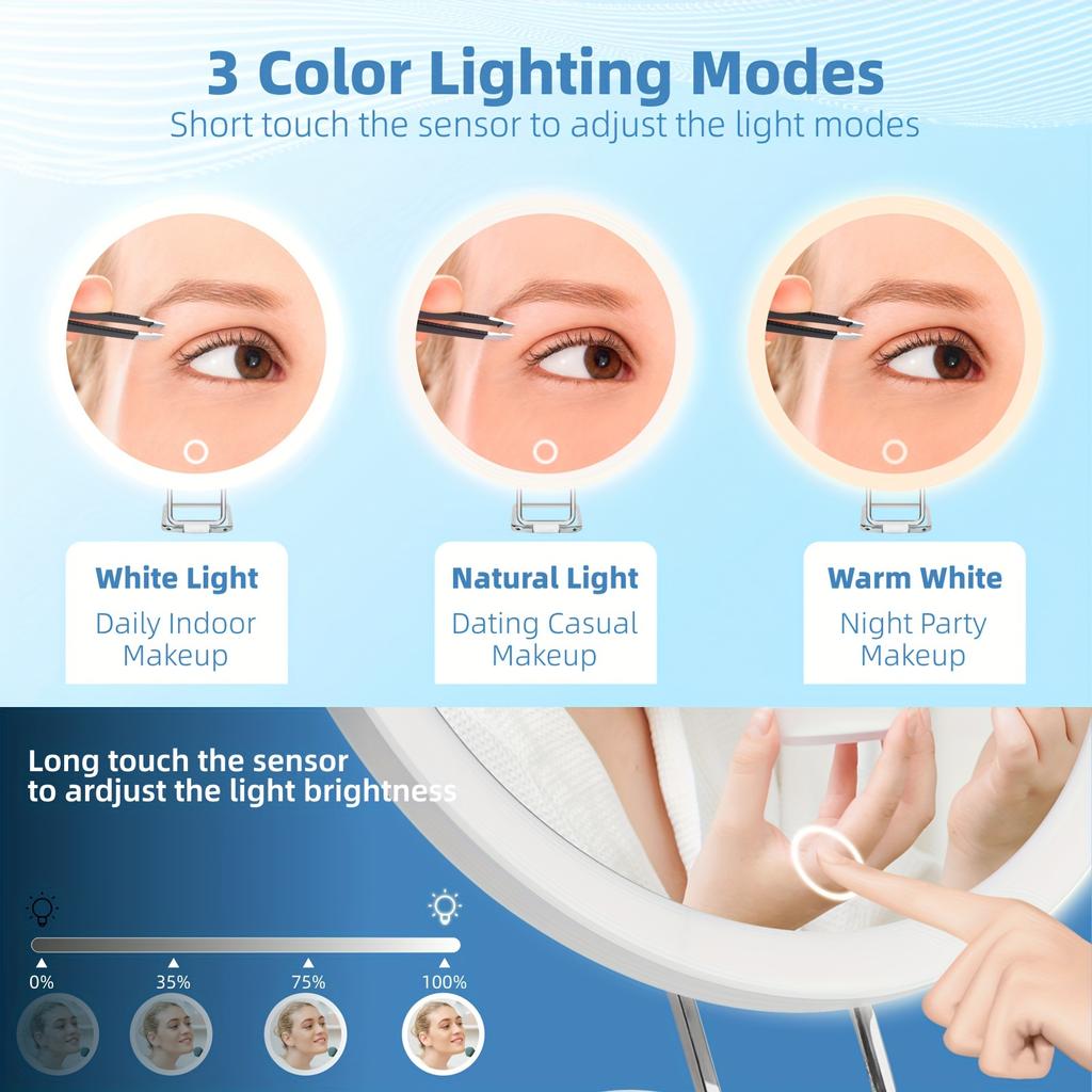 10X-30X LED Lighted Magnifying Makeup Mirror | 6-inch Compact Handheld Travel Mirror | Rechargeable & Hanging Pocket Mirror