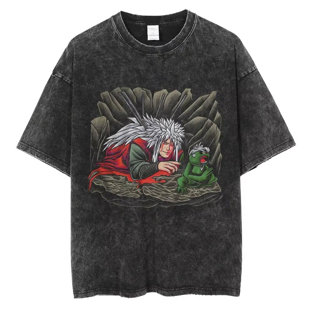 Anime Naruto TShirt Manga Retro Washed Version Kakashi TShirt Pain TShirt Lee Tobi Top Mens  Cotton Streetwear