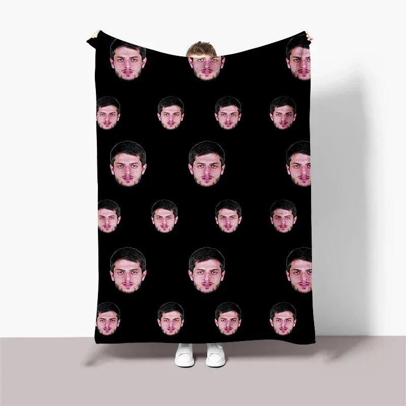 Fun Black Background Photo Face with Picture Blanket,Birthday Souvenir Gifts Throw Blanket for Men Women
