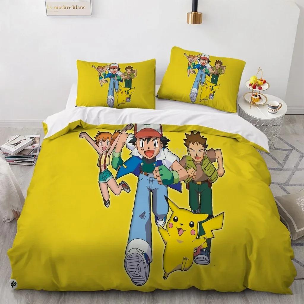 Pokemon Pikachu Quilt Cover Package Comforter Cover Full Size Twin Size King Size Size Children Kids Bedroom Bedclothes Bed Linen Package Decoration