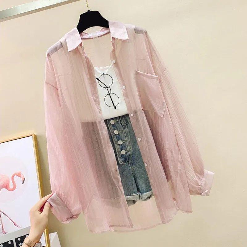 Sunscreen Shirt Elegant See-through Thin Chiffon Top