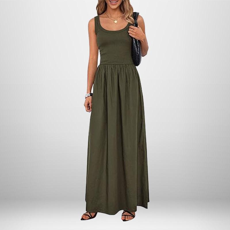 Dresses for Women Fashion Sundress Casual Sleeveless Long Dresses Patchwork Knit Racerback Flowy Dress