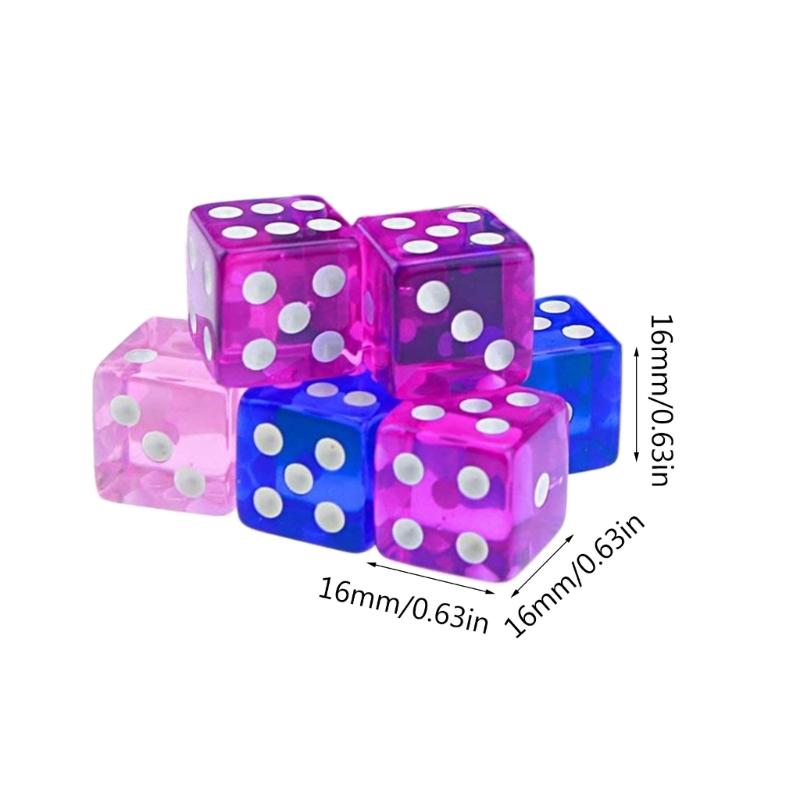 50 Pcs Six Sided Dot Dice 16mm Colored Dice with Drawstring Bag Learning Resource Game Dice for Dice Game Math Teaching