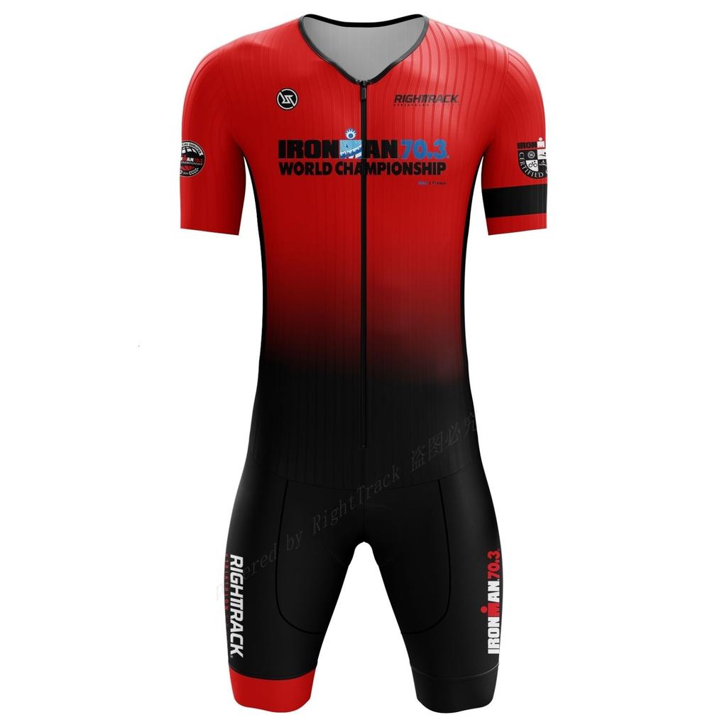 Mens Short Sleeve Triathlon Jersey Set - 100% Polyester Cycling Skinsuit with Sponge Pad Shorts - Lightweight Breathable Swimskin for Triathlon,