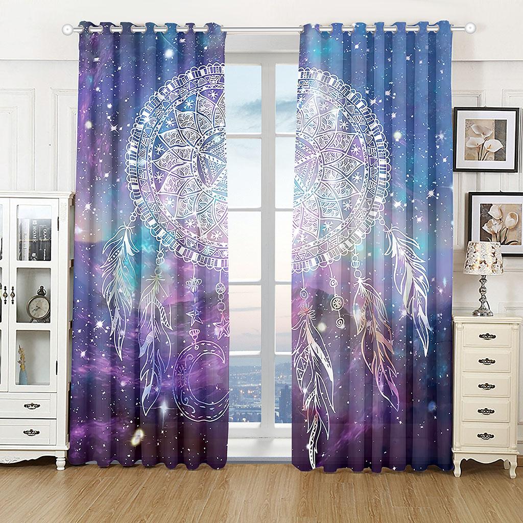 2pcs Dream Catcher Feather Line Anchor Window Curtains Home Decor Living Room Curtain Kitchen Draperies Curtains for Bedroom