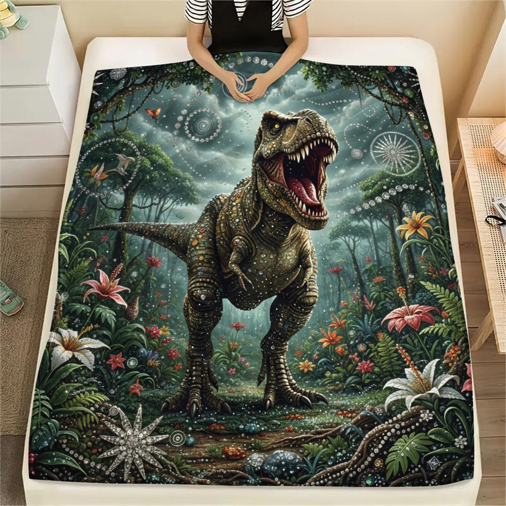 

Jungle Roaring Dinosaur Print Flannel Blanket, High quality Comfortable for All Seasons, Home Decor, Warmth and Comfort 80cm x 120cm